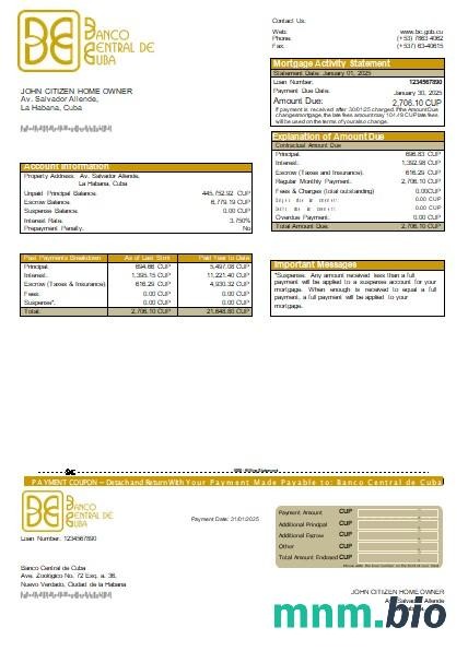Kuba Bank Centralny Kuby wyciąg z kredytu hipotecznego szablon Word i PDF